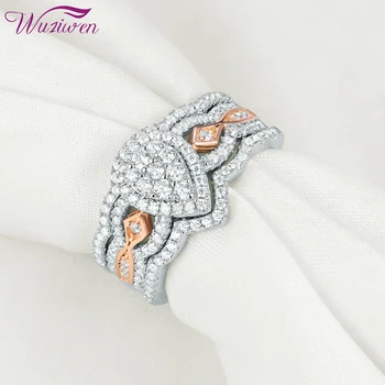 Wuziwen 3 Ks 925 Sterling Silver 14 K Rose Gold Hruškovitého Tvaru Svatební Zásnubní Prsten Pro Ženy Bílé AAA Zirkon Šperky