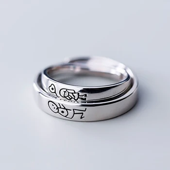 Jeden Pár Čistého Stříbra 925 Módní korejské Milence Kroužky Otevřete Návrhář Roztomilé Romantické Páry Prsten Dárky pro Přítelkyni