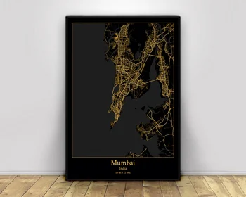 Bombaj Indie Black&Gold City Light Mapy Vlastní Svět, Mapa Města, Plakáty, Tisk Na Plátno Nordic Styl Wall Art Home Dekor
