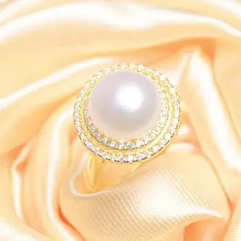 ASHIQI Přírodní Sladkovodní Pearl Kroužky Pevné 925 Mincovní Stříbro prsten ženy, Strana 10-11 mm velké Perlové šperky