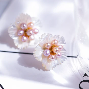 Vanssey Módní Šperky OL Květ Kamélie Shell Perleť Přírodní Pearl Stud Náušnice Svatební Party Doplňky pro Ženy