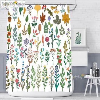 Různé Malované Rostliny Zelené Listy Sprchový Závěs Umýt Koupelna Sprcha Vodotěsné Mildewproof Dekor With12 Háčky Velké 180x200