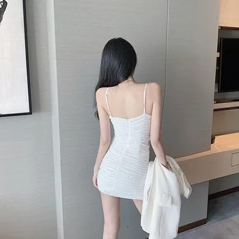 Summer sling šaty bez rukávů korejská verze elastický přiléhavý hip sexy slim šaty mini šaty klub šaty