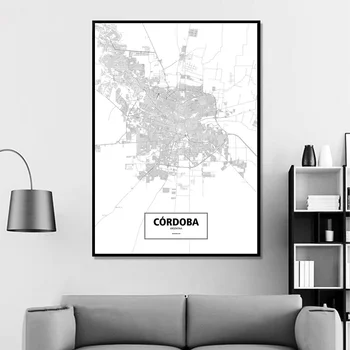 Cordoba, Argentina Černá Bílá Vlastní Svět, Mapa Města, Plakát, Tisk Na Plátno Nordic Styl Wall Art Home Dekor Zdi Dekor