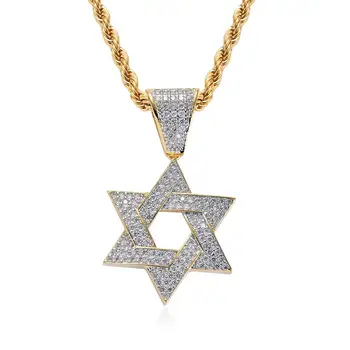Hip Hop Ledový, Židovská davidova Hvězda Přívěšek Náhrdelník Zlaté Barvy Hexagram Přívěsek Tantrismu Izrael Šperky Dárky