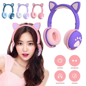 Kočka Ucho Světelný Hlavu-nasedl na Sluchátka Sluchátka Bezdrátová Bluetooth 5.0 Sluchátka S Mikrofonem Hands-free, Dítě, Děti, Dárky 2020