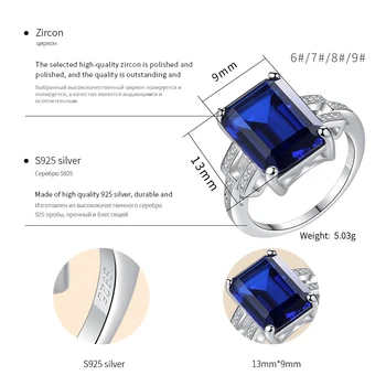 DOTEFFIL Vynikající 925 Sterling Silver Prst prsten Pro Ženy Smaragd Řezané Velké Velikosti Zásnubní Prsten Geometrický Design Šperky