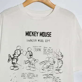 Disney T-Shirt Harajuku Mickey Mouse Cartoon Sketch Print Krátký Rukáv Vintage Ženy, T-Košile Bavlna Korea Ženy Topy Tee Bílá