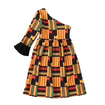 Africký Podzim Dívky Šaty Děti Dashiki Tradiční Bavlna Dlouhý Rukáv Šaty Odpovídající Africe Printes Holky Přírodní Šaty