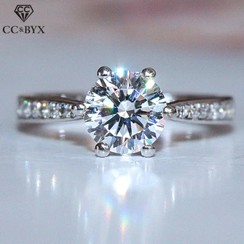 CC Stříbrné Prsteny Pro Ženy Módní Šperky Kulatý Kámen Zirkony Anel Nevěsta Svatební Zásnubní Prsten Kouzlo Příslušenství CC1454