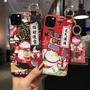 Lucky Cat Náramek Držák Shell Telefon Pouzdro pro Xiaomi Redmi Note 7 8 9 Pro 8T 7A Mi 10 9 8 Lite 9T CC9 CC9e Případě Zadní Kryt