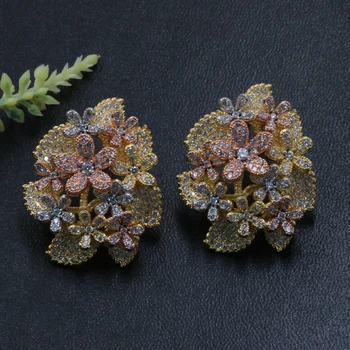 Lanyika Módní Šperky Luxusní Krásná Květina s Listy Náušnice Stud Micro Vydláždit Svatební Zásnubní Populární Náušnice Nejlepší Dárek