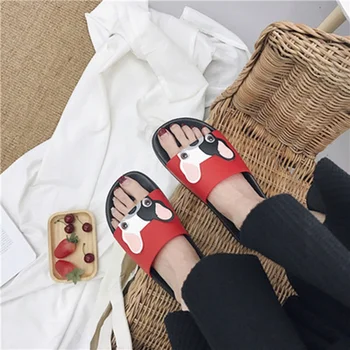 Girseaby 2019 letní žen Buldok přezůvky Karikatura sandály ploché pohodlné plážové boty Roztomilý Legrační Podlaze v Koupelně Domácí pantofle