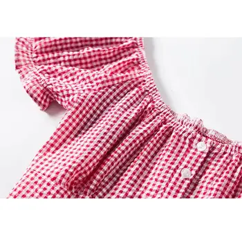 2019 korejské oblečení prohrábnout halenka ženy košile boho Vintage Náměstí límec puff Sleeve plaid Letní dámské topy a halenky blusas