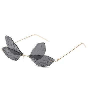 2020 nové dámy bezrámové sluneční brýle osobnosti vážka křídla double-oboustranné zrcadlo módní retro vintage skládací sluneční brýle