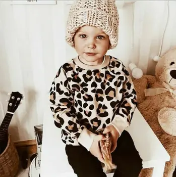 Nové Arrivels Ležérní Dítě Dívka Chlapec Leopard Top Mikiny Batole Kid Long Sleeve Top Mikina Kabát 1-7T