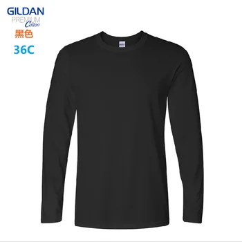GILDAN 764000 Muži Bavlna T-košile Pevné Dlouhý Rukáv O-Neck T Shirt Pánské Topy Trička Basic Zimní Podzimní Trička Mužské