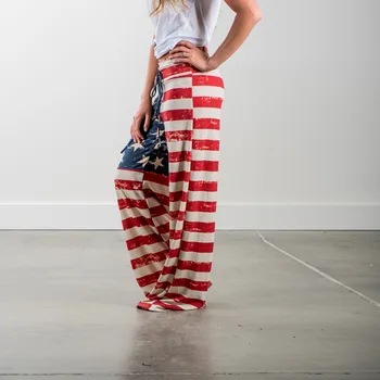 2019 Ženy, Kalhoty Móda Dámské Letní Dlouhé Kalhoty Americké Národní Vlajky Tištěné Volné Kalhoty, Plné Délky Střední Pasu Neformální