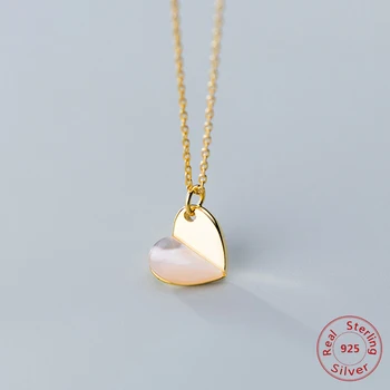 Stereoskopické Roztomilý Srdce Tvar Přívěsek Zlaté Barvy Náhrdelníky pro Ženy 925 Sterling Silver Řetězce Šperky Ženské Dárky