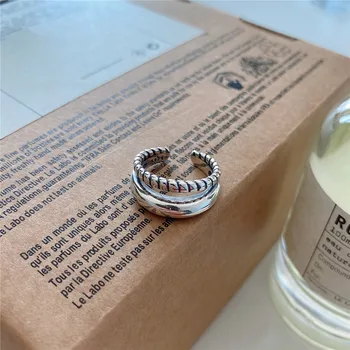 YPAY Originální 925 Sterling Silver Otevřít Prsteny pro Ženy Korea IN Dvojité Vrstvy Kroucený Drát Nastavitelný Prsten Šperky YMR1072