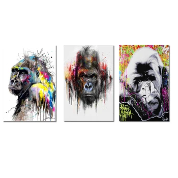 MUTU Street Art Nástěnné Plátno Malování Graffiti Opice Gorila Zeď, Obrazy a Tisky, Pro Děti Místnosti Domova Plakát A Otisky