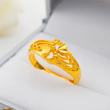 Vysoce Kvalitní Nové Módní 24K Šperky Prsten ve tvaru Srdce Design Neutrální Nádherné Svatební Šperky Příslušenství