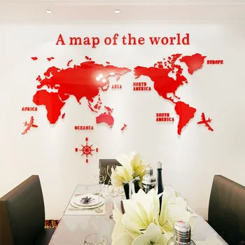 Solidní Akryl Samolepka na Zeď Mapa Světa Obtisky Pro Obývací Pokoj 3D Stěna Nálepky Pohovka Zázemí Velké Nástěnné Tapety Pro Domácí Dekor