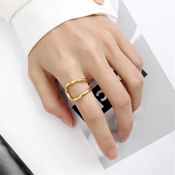 2020 Gotické Velký Široký Dutý Open Prsten Pro Ženy 925 Stříbrné Geometrické Zlaté Stříbrné Barvy Svatební Sady Lesklý Hladký Prsten Ženy