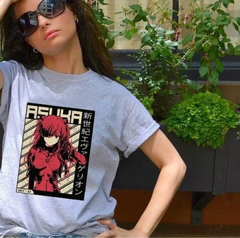 VIP HJN Harajuku Japonský Evangelion Asuka Tištěné T-shirt Unisex Módní Ležérní Kolem Krku s Krátkým Rukávem Topy