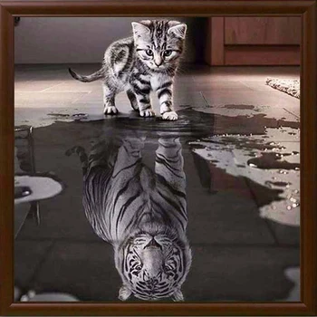 Ruční práce Kočky Odraz Tiger 5D Diy Diamantový Malování Cross Stitch Zvířat Diamond výšivky Mozaika Evropského Domova XU