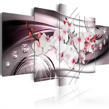 2019 5 Ks/set Diamond Květiny Fialové Lilie Wall Art Dekorace Abstraktní Moderní Květiny, Plátno, Malování Dárky pro Lásku Žádný Rám
