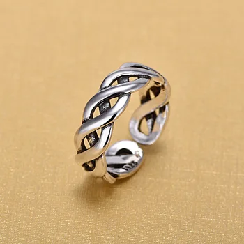 925 Sterling Silver Otevřít Prsteny Pro Ženy, Originální Ručně Vyráběné Stříbrné Vinutí Twist Duté Prsteny Šperky