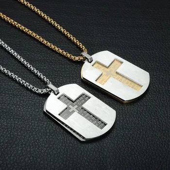 Double-layer Geometrický Kříž, Bible, Náhrdelníky, Přívěsky, Nerez Dog Tag Collares Pro Muže Náboženské Šperky
