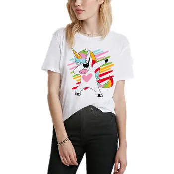 2019 Legrační Jednorožec Tisk Ženy t košile Krátký Rukáv t-košile O-Neck Topy Plus Velikost Bílé ležérní Hip Hop trička