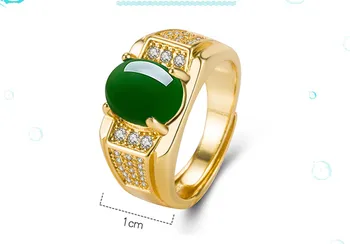 Vintage móda green jade a emerald drahokamů, diamanty, prsteny pro muže zlatý tón šperky bijoux bague příslušenství turecko new dubai