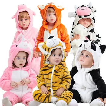 Novorozené Dítě Rompers Kigurumi Chlapce, Dívky Pyžama Kreslených Zvířat Romper Pyjama S Kapucí Lev, Opice Batole Kostýmy Cosplay Oblečení