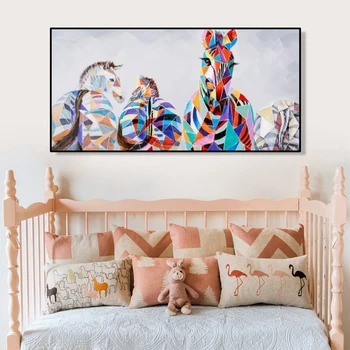 Moderní Abstraktní Zebra s Geometrií Plakáty a Tisky Wall Art Malířské Plátno Zvířecí Obraz pro Obývací Pokoj Domácí Dekoraci