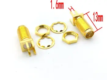 100ks 11mm/13mm Zlaté RP-SMA konektor samice centrum pájení PCB klip edge mount RF konektory