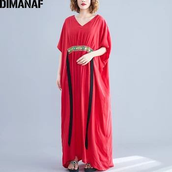 DIMANAF Plus Velikosti Ženy Šaty Vintage Letní Elegantní letní Šaty Velké Velikosti Ženy Lady Volné Vestidos V-Neck Maxi Dlouhé Šaty 5XL 6XL