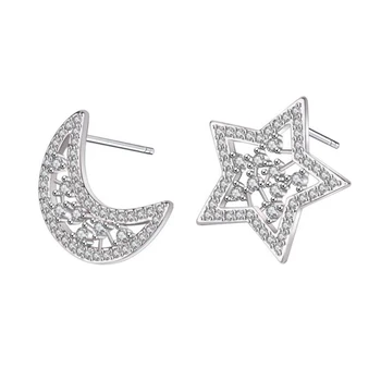 INALIS Luxusní Náušnice Pro Ženy Dutý Out Hvězdy A Měsíc Náušnice Inlay Čirý Zirkon Výročí Dárek Módní Šperky
