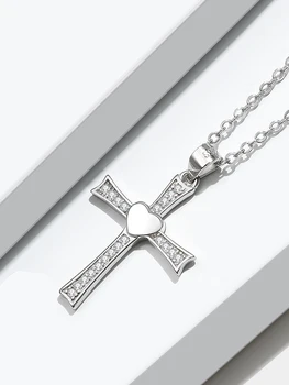 INALIS 925 Sterling Silver Náhrdelník ve Tvaru Srdce Kříž Přívěsek Následovník Kříž Náhrdelník Velikonoční Den Šperky Přítel 2021