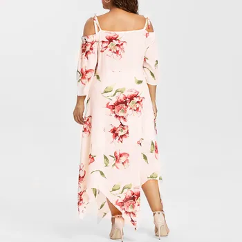 Módní Ženy Off Rameno Plus Velikost Krajky Maxi Tekoucí Květinové Tisk Šaty květinové šaty pro ženy elegantní party Šaty#ss