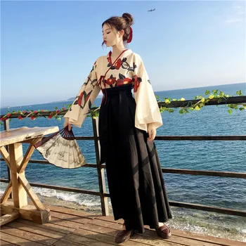 Japonská Vintage Květinové Kimono Ženy Krajky Dlouhý Rukáv Košile korejský Tisk Květinové Boho Beach Halenky dívčí Svetr Hanfu