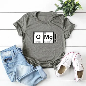 Příležitostné Letní Chemická značka Tisk Bavlněné tričko Ženy Harajuku OMG Legrační Dopis Tričko Nadrozměrné Základní Tees Krátký Rukáv Topy