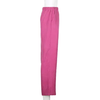 NCLAGEN Vysoký Pasu Kapsy Manšestrové Kalhoty Ženy Streetwear Vintage Kapesní Růžové Tepláky Ženy Ležérní Pantalons Capris