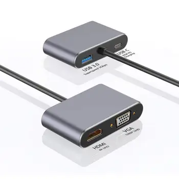 Typ-C na HDMI 4K VGA USB-C 4 v 1 USB3.0 Adaptér PD 87W Rychlá Nabíječka pro Macbook Pro Projektor TV, Příslušenství pro Notebook