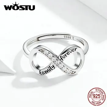 WOSTU Real 925 Sterling Silver Nekonečná Láska Prsteny Pro Ženy Zirkon S925 Cross Prsten Zásnubní Svatební Šperky Dárek FIR579