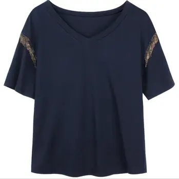 Letní dámské-krátký rukáv t-shirt volné břišní pokrytí malé tričko top velké velikosti