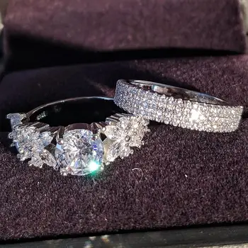 2021 nové luxusní halo originální 925 sterling silver snubní prsten sada pro ženy, lady dárek k výročí šperky velkoobchod R5144