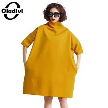 Oladivi Plus Velikosti Ženy Šaty Rolák Půl Rukáv Košile Šaty Ženy Ležérní Pevné Tunika Šaty 2020 Jarní Vestidos 4 Barvy